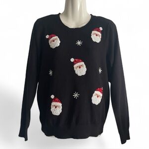 Victoria harbour Festive Black Sweater with Santa Designs